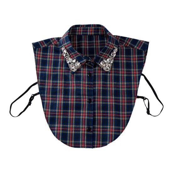 Sparkling Rhinestone Removable Collar Red Christmas Check Faux Collar Women Detachable Fake Collar Sweater Accent