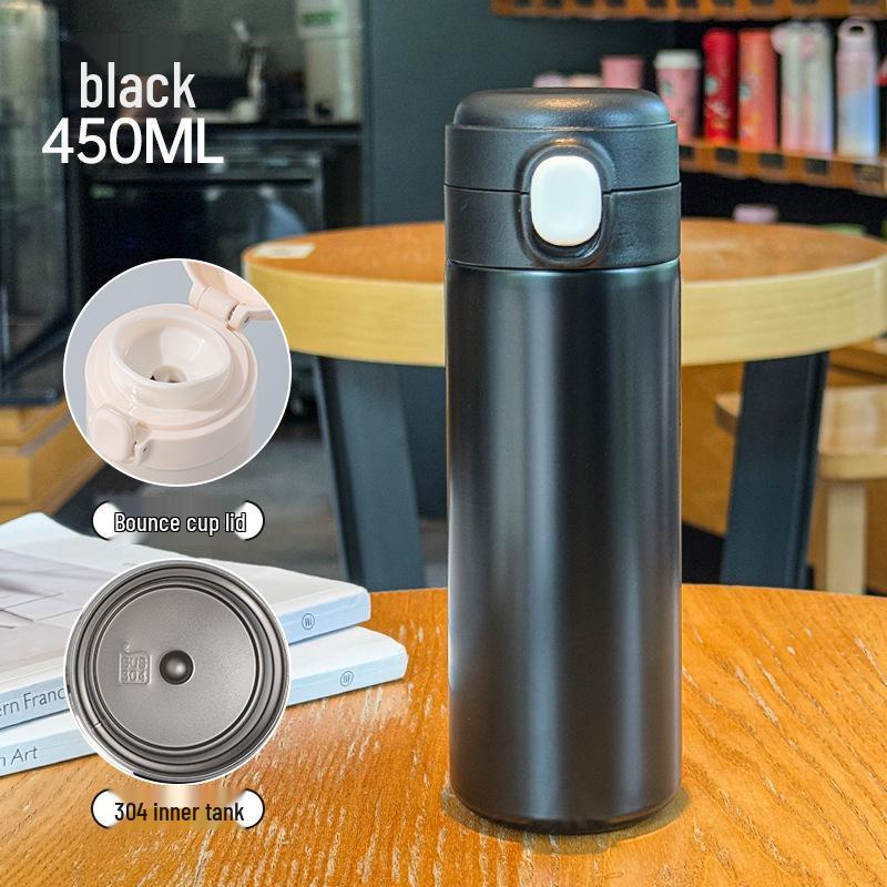 Cute Stainless Steel Vacuum Thermos with Flip-top Lid and Mini Straw - Customizable Student Gift