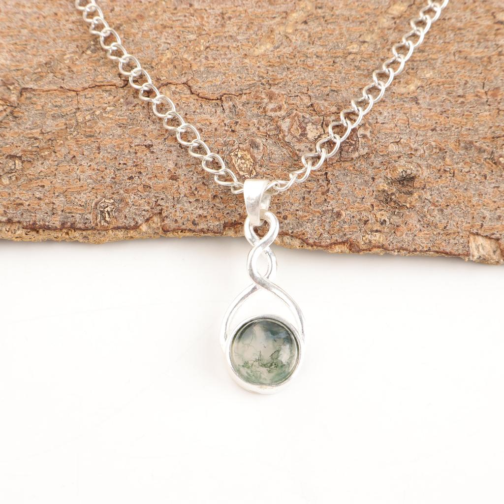 Moss Agate Gemstone Jewelry, 925 Solid Sterling Silver Pendant Jewelry, Handmade Artisan Jewelry For Wedding Gift
