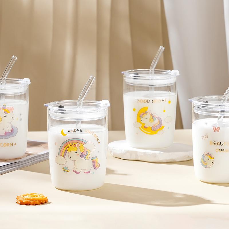 Cartoon Unicorn with Lid Sip Cup Cute Girl Drinking Water Glass High Value Large Capacity Water Cup
