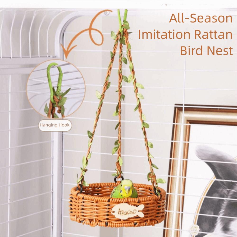 Vintage Imitation Rattan Pet Bird Nest Breathable Round/Square Bird Hammock for Cage Adjustable Washable Parrot Bed Parakeet