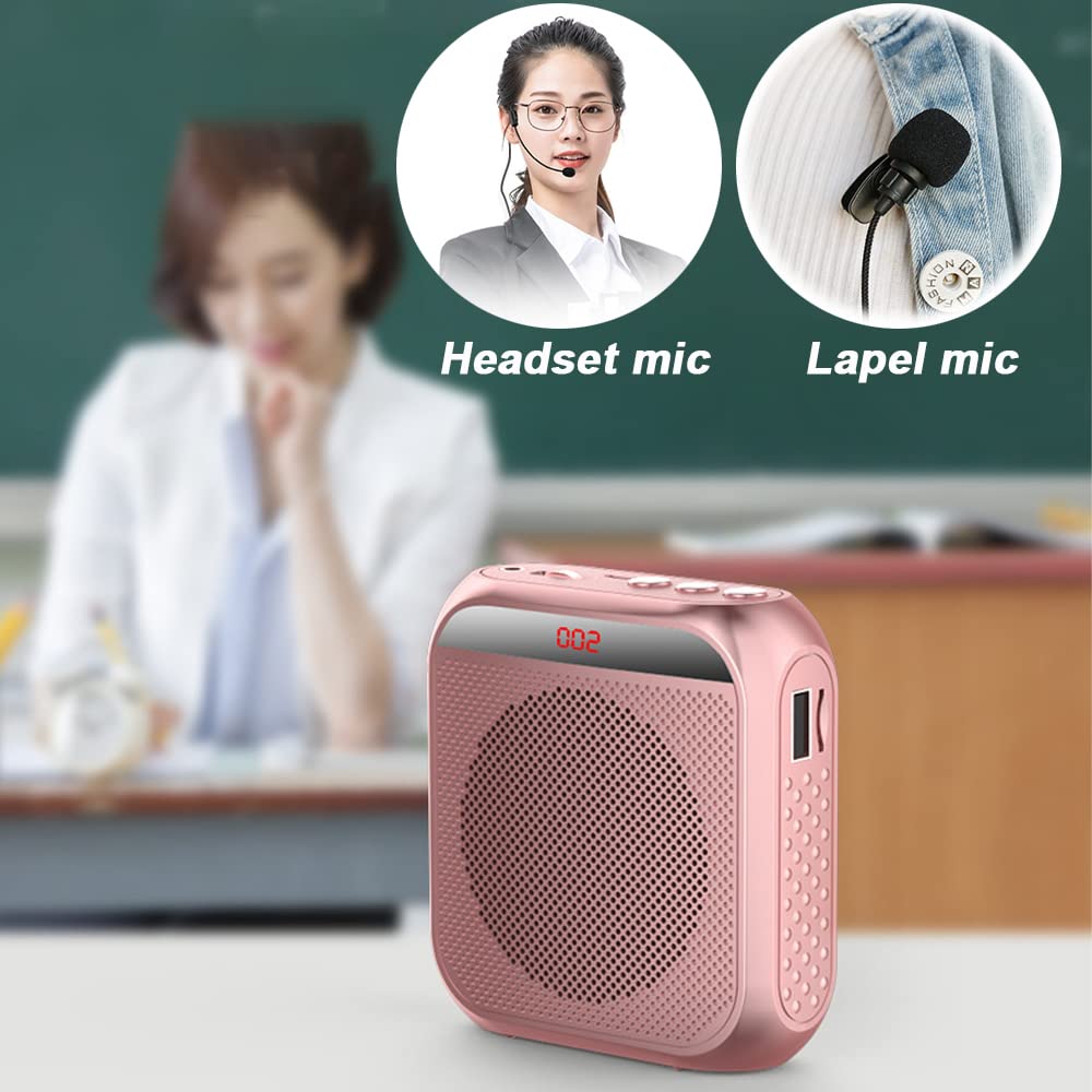YCWF Teacher Voice Amplifier Portable Microphone Speaker PA System Rechargeable Rose Gold Outdoor Education Meetings Presentations