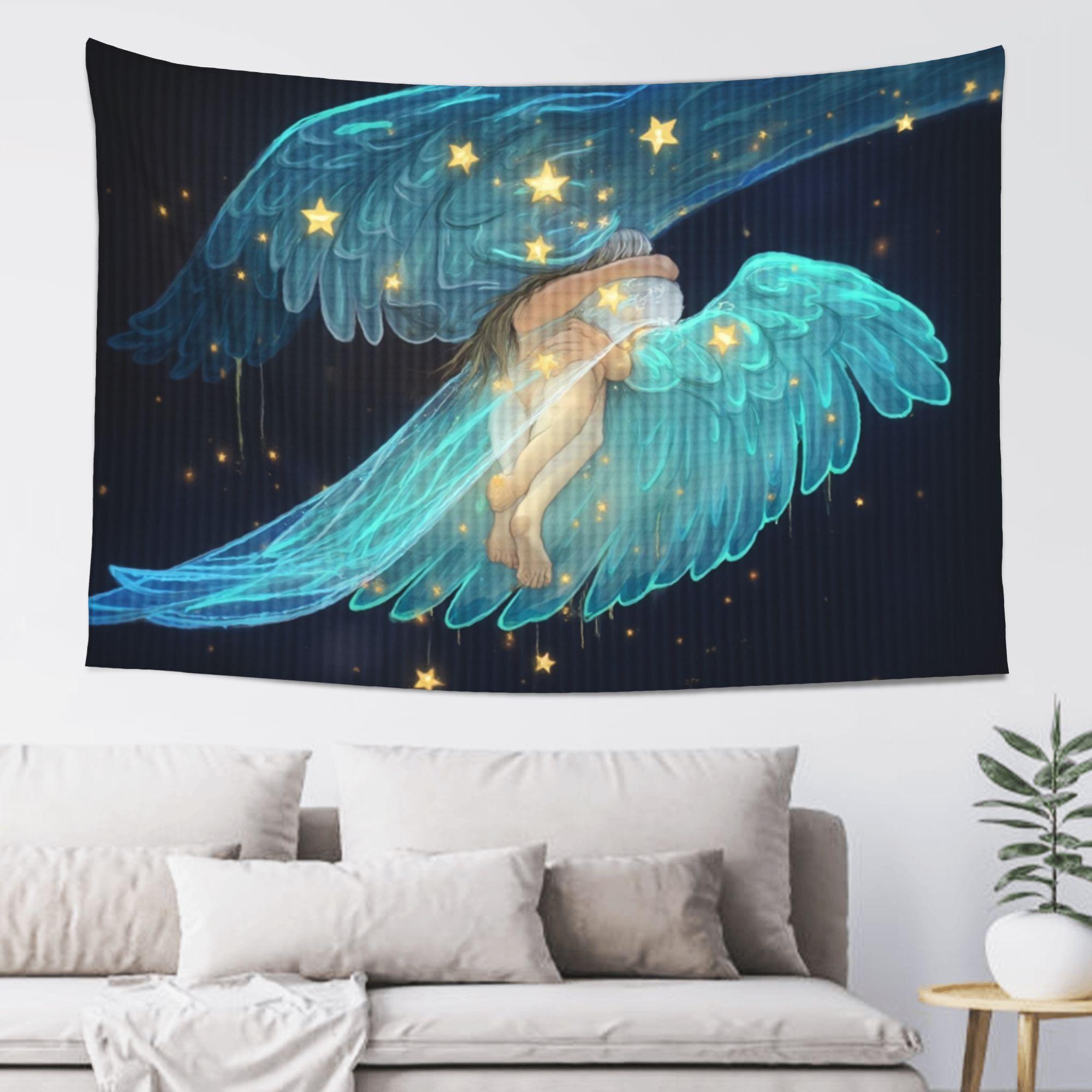 

Celestial Angel Tapestry Glowing Wings Stars Serenity Heavenly Glow Divine Presence for Ethereal and Peaceful Home Decor 74x94cm(29x37in)