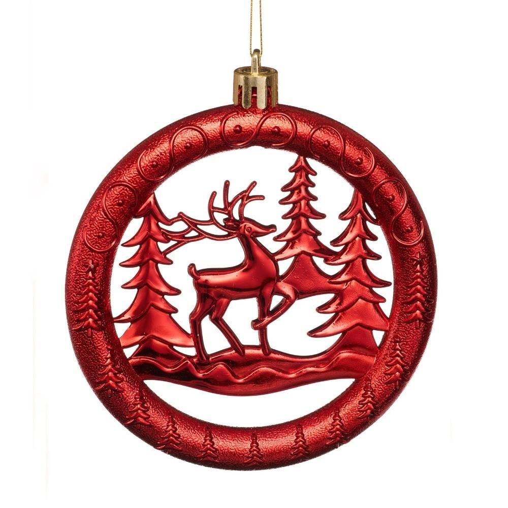3Pcs 10CM Christmas Pendant Round Pancake Shaped Red Xmas Decorative Ornaments Deer Christmas Tree Christmas Spheres