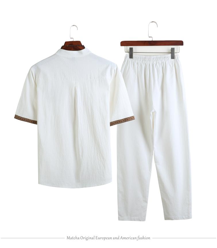 Mens Linen Sets Summer Men Streetwear Jogger Shirts+Long Pants Male Chinese Style 2 Pieces Hanfu Tracksuit Tang Suit