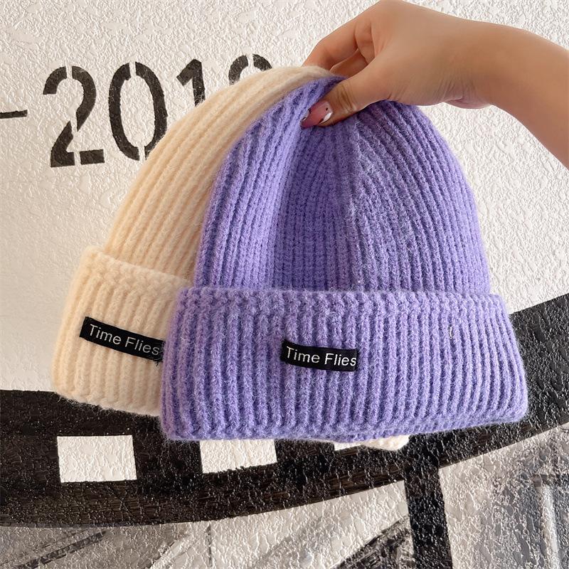 Couple Autumn and Winter Warm Knitted Hat Street Style Patch Wool Hat Women Korean Style Ins Versatile Autumn Ear Protection Hat