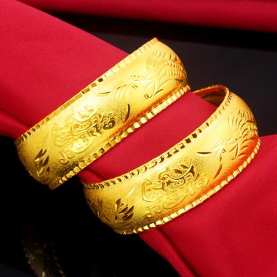 Wedding Set Sand Gold Jewelry Jewelry New Thin Section Fine Sand Simulation Gold-plated Dragon and Phoenix Bracelet Bride