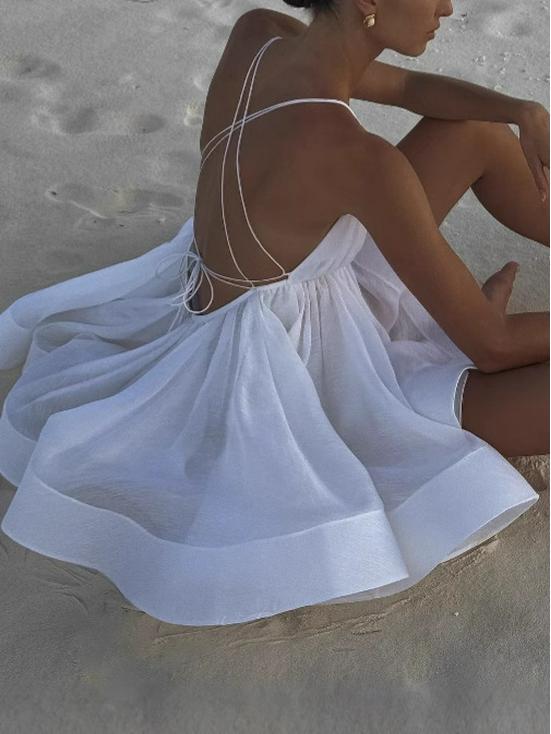2026 Trendy European and American Women's V-Neck Backless Dress - Beach Holiday Style