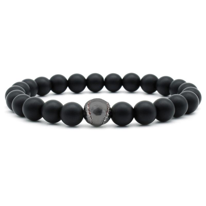 Micro-Inlaid 8mm Frosted Stone Beaded Baseball Bracelet