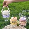 Drinking Cup Transparent Glass High Value Anti-Scalding Cute Straw Cup Pearl Bracelet Letter Water Cup