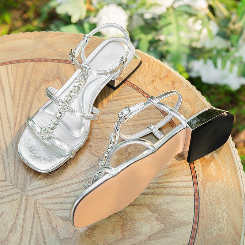 

Серебристые блестящие туфли-босоножки на толстом каблуке и высоком каблуке, женская обувь на низком каблуке, пляжная обувь, праздничный квадратный носок, юбка 39 серебряный