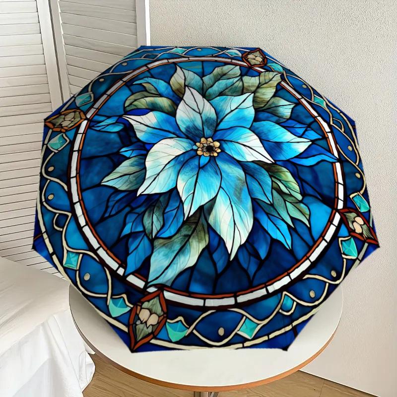 

1pc Stained Glass Flower Design Umbrella with Plastic Handle,Suitable for All Seasons Home Travel Outdoor UmbrellaDD142