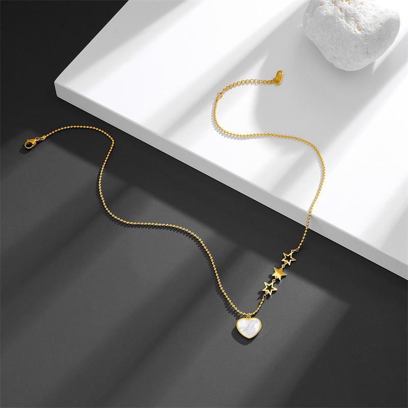Japanese Korean Seashell Heart Necklace - Women's Fashionable Titanium Steel with Three Stars Design