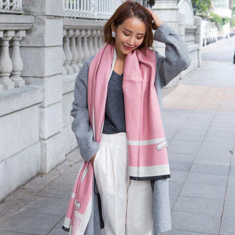 Bow long thermal shawl women's dual-purpose double-sided thickened imitation cashmere student winter versatile scarf