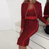 Women's Slim Printed Long Sleeve Jacket Vest Plus Skirt Three Piece Set