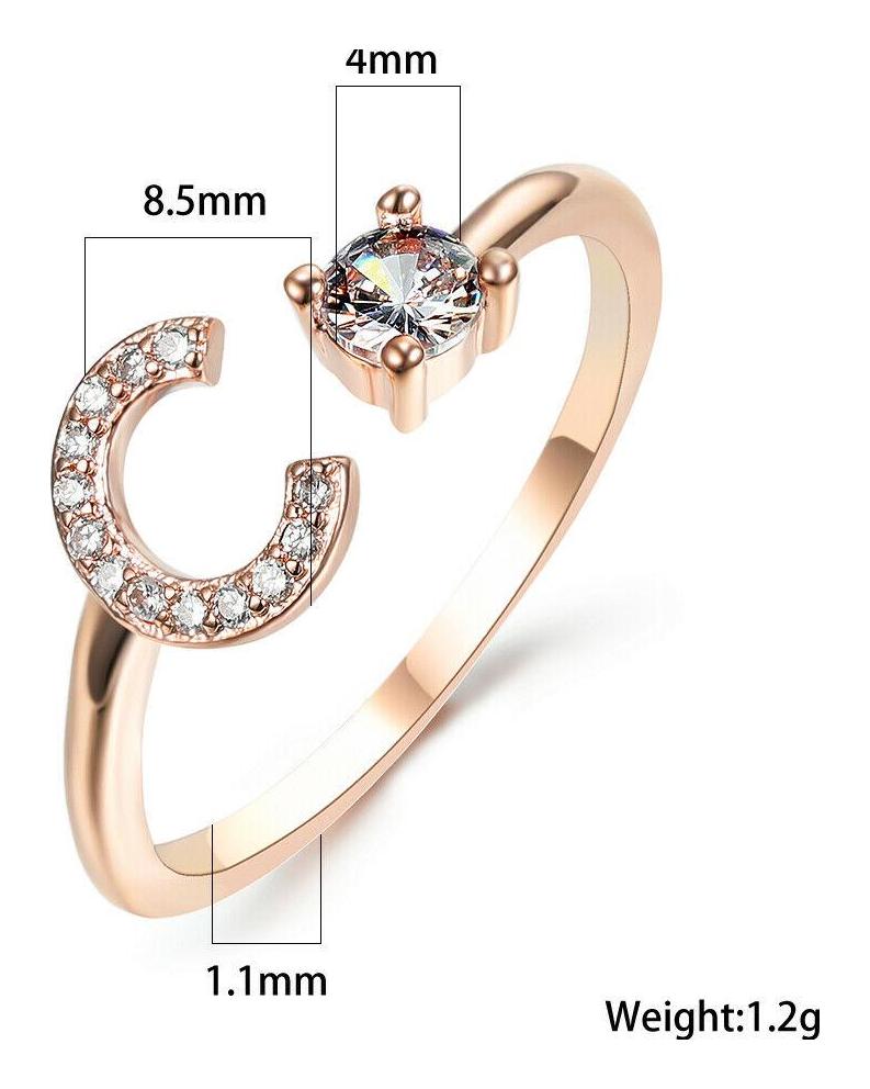Silber/Roségold Farbe 26 englische Buchstaben CZ Zirkon Öffnungsringe verstellbare Ringe Schmuck