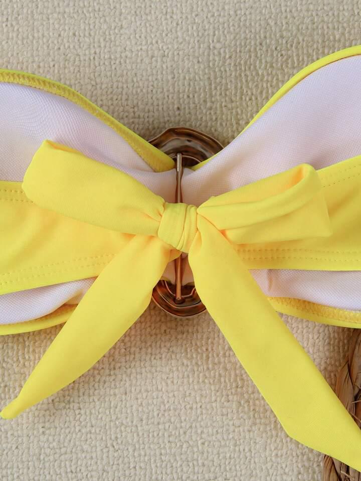 A18 Sexy European & American Solid Color Bandeau Bikini Set