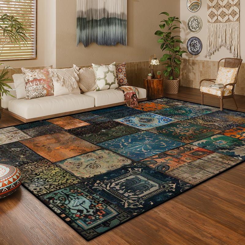 America Style Retro Geometric Large Living Room Carpet Boho Decoration Home Sofa Coffee Tables Mat Washable Non-slip Bedroom Rug