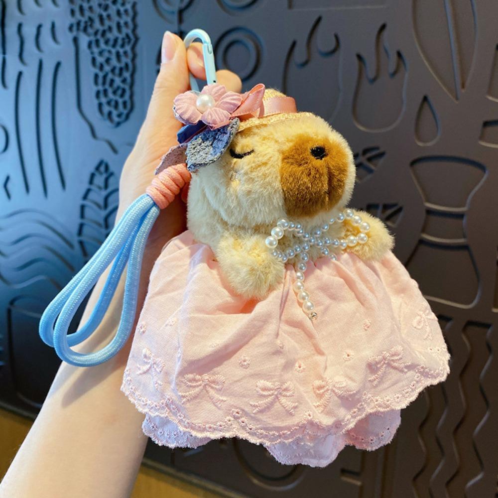 

PP Cotton Kapibala Pendant Keychain Leopard Print Skirt Capybara Plush Keychains Hanging Accessory белый