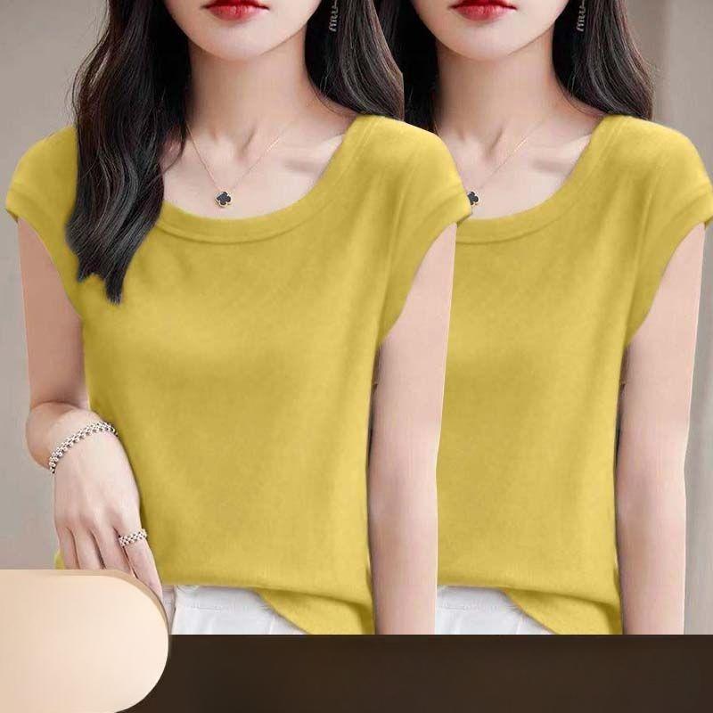 Women Modal T Shirt Short Sleeve Summer Slim Fit Flutter Sleeve Round Neck Comfortable Casual Tee