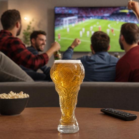 Bierglasbecher, Glas im Pokalstil 730 ml, Klarer Borosilikatglasbecher mit schwerem Reliefboden, Trinkgeschirr für Fußballparty, Sichere Verpackung