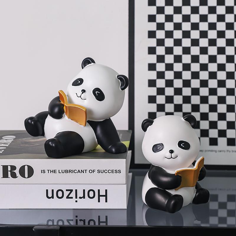 2Pcs: Library Panda Decorative Bookholder Decorative Desktop Cute Panda Bookholder School Office Resin Bookholder
