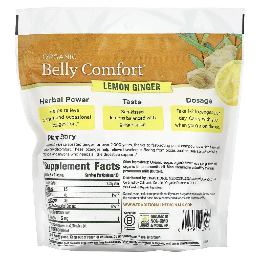 Organic Belly Comfort, Lemon Ginger Flavor, 30 Lozenges