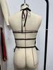 2026 Summer Solid Color Pleated Halter Neck Women's Open Back Lace-up Top