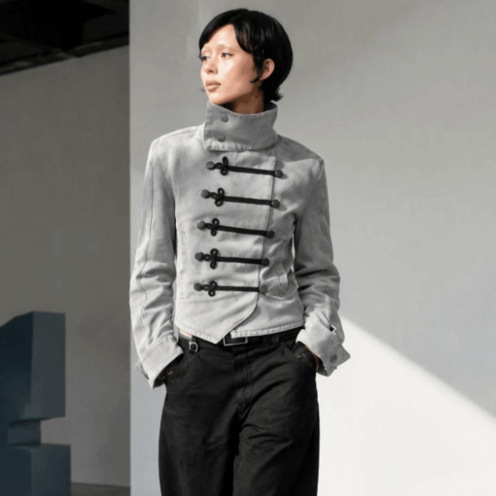 Stile Napoleon Stile Corte Cappotto Vestibilità Slim Cappotto con Collo Alto Giacca Corta Casual Streetwear