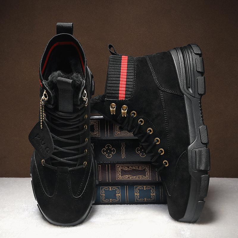 Winter High-top Cotton Shoes, New Velvet Warm Fashion, Black Martin Boots, Lace-up Casual Single Shoes for Men