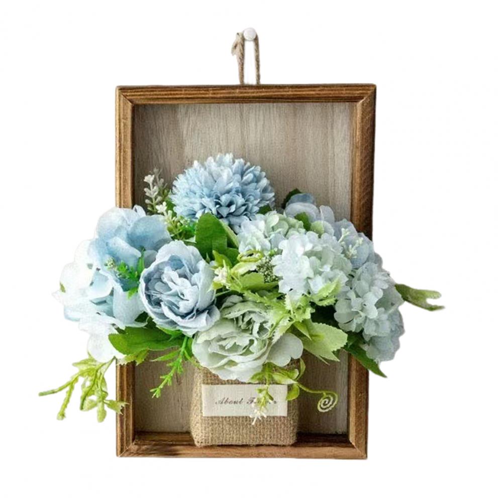 Artificial Hydrangea Wall Hanging Decoration Fake Silk Flower Plants Wooden Fame Decor Home Bedroom Wall Art Ornament