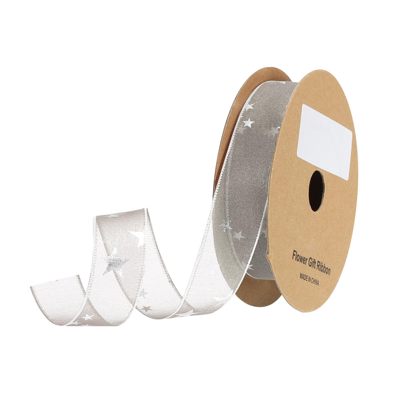 

1 дюйм 20 ярдов Звездная органза Прозрачная лента Катушка Принтованная Кремовая для упаковки подарков Бант Свадебный букет Рождество 1 Inch серый
