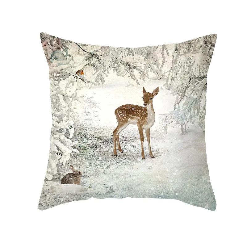 Christmas Cushion Cover Xmas Gifts Home Decor Animals Throw Pillow Cover Rabbit Deer Horse Fox Snowman Angel Printed Pillowcases