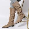 2022 Women's European & American Over-the-Knee Chunky Heel Velvet Boots with Pleated Stacked Sleeves