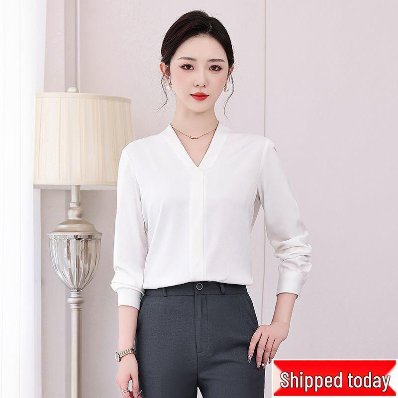 Formelles Damen-Anzugset mit V-Ausschnitt Chiffon Weißes Hemd