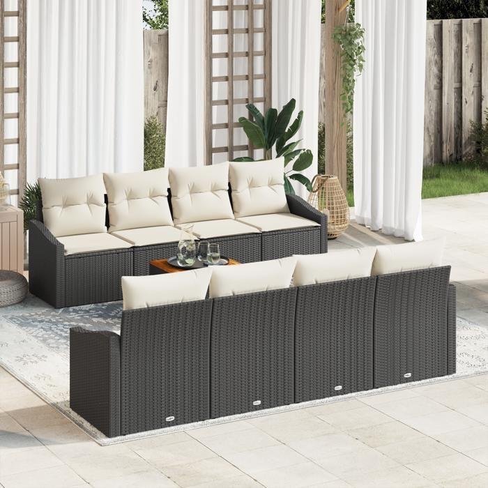 VidaXL Ensemble de Canapés de Jardin 7 Pièces avec Coussins en Poly Rattan Noir Acacia 3356472