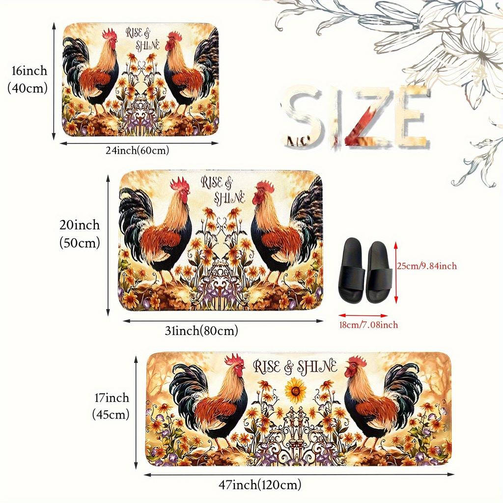 1 Stück Hahn Muster Fußmatte Modern Küche Polyester Teppich Rutschfest Bunt Innen Teppich, Für Zuhause Badezimmer Schlafzimmer Wohnzimmer Deko