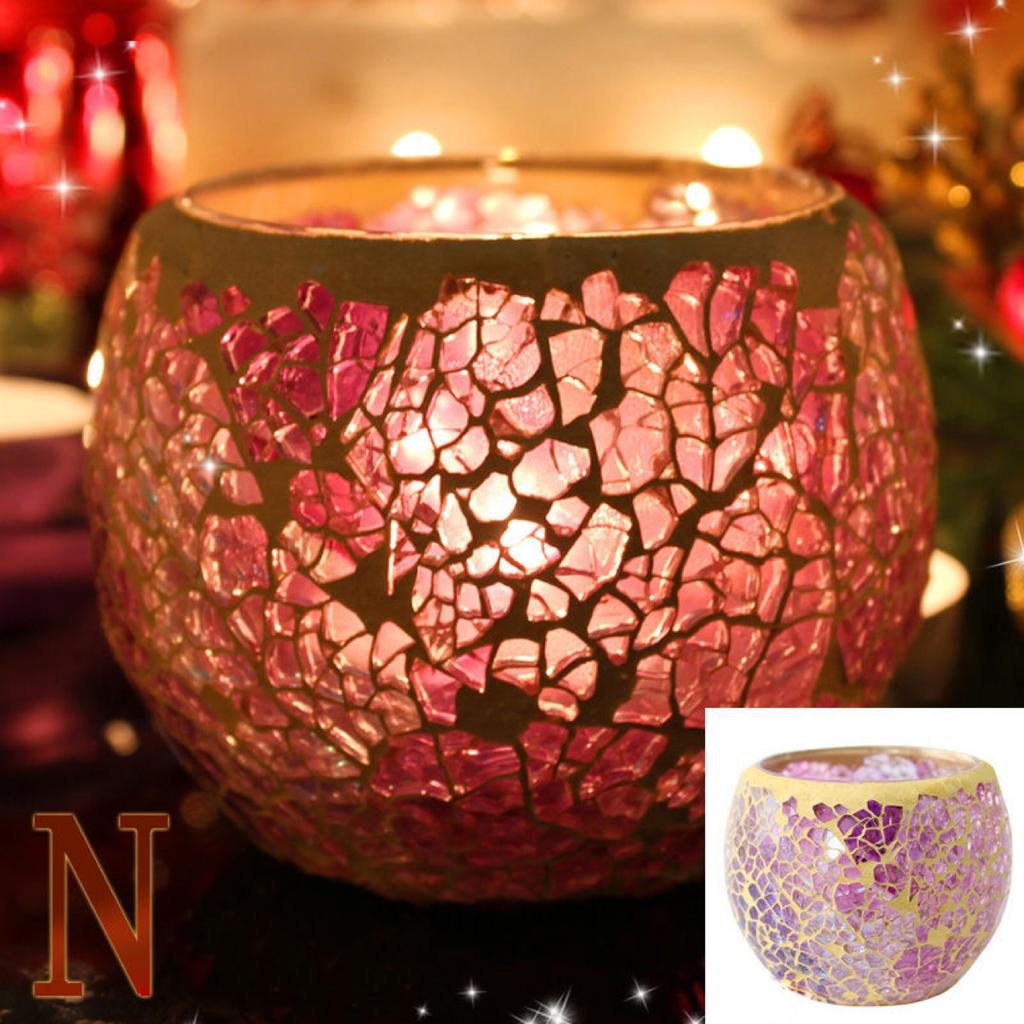 Farget glassmosaikk lysestake i europeisk stil – Bryllups- og bardekorasjonsrekvisitt