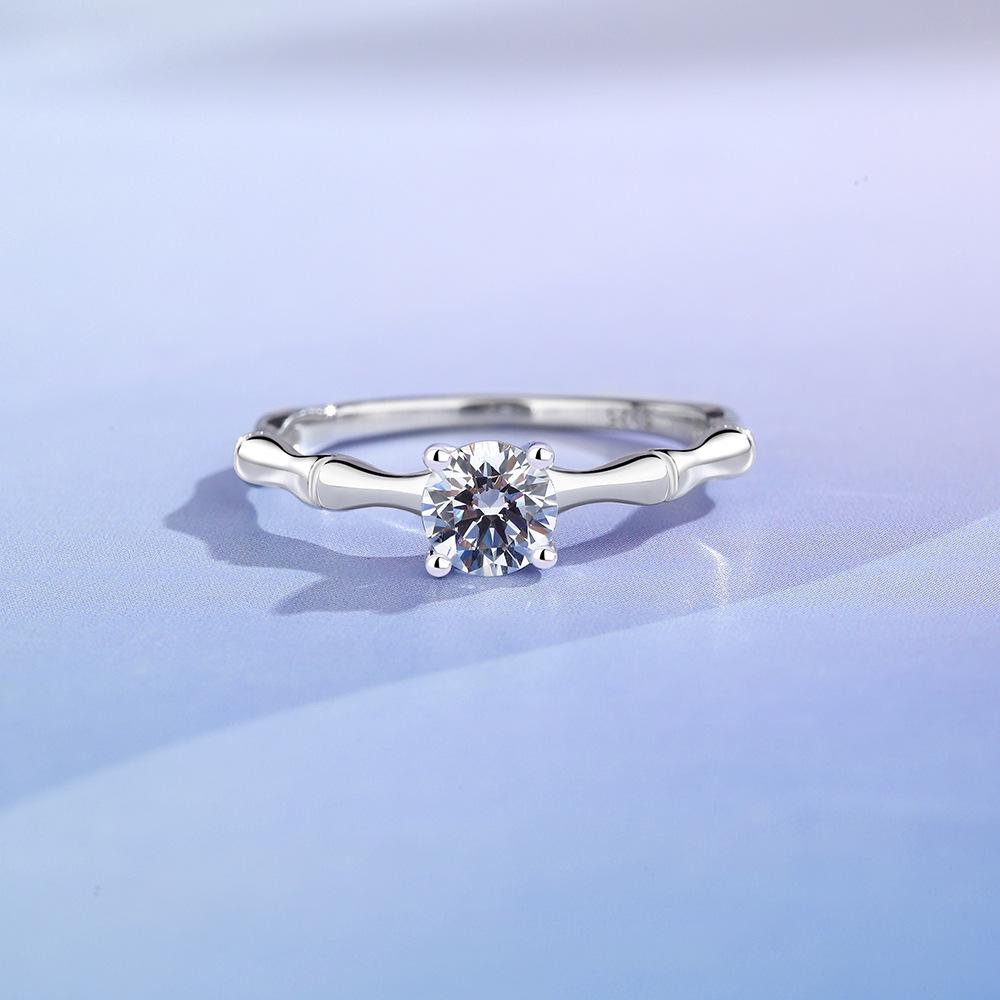 New Chinese Style Moissanite Bamboo Joint Ring: Elegant S925 Sterling Silver Jewelry for Women