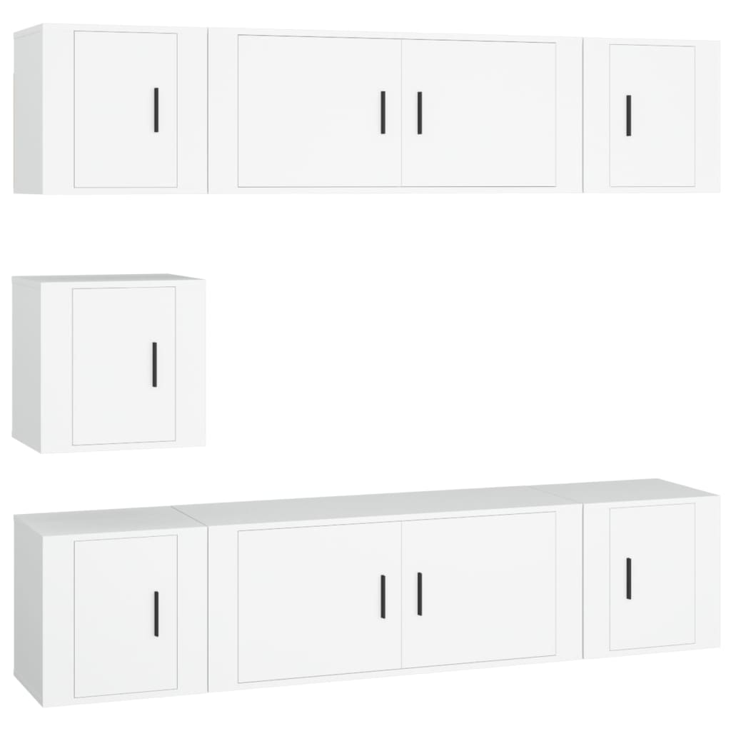 7 Piece TV Cabinet Set White Particleboard