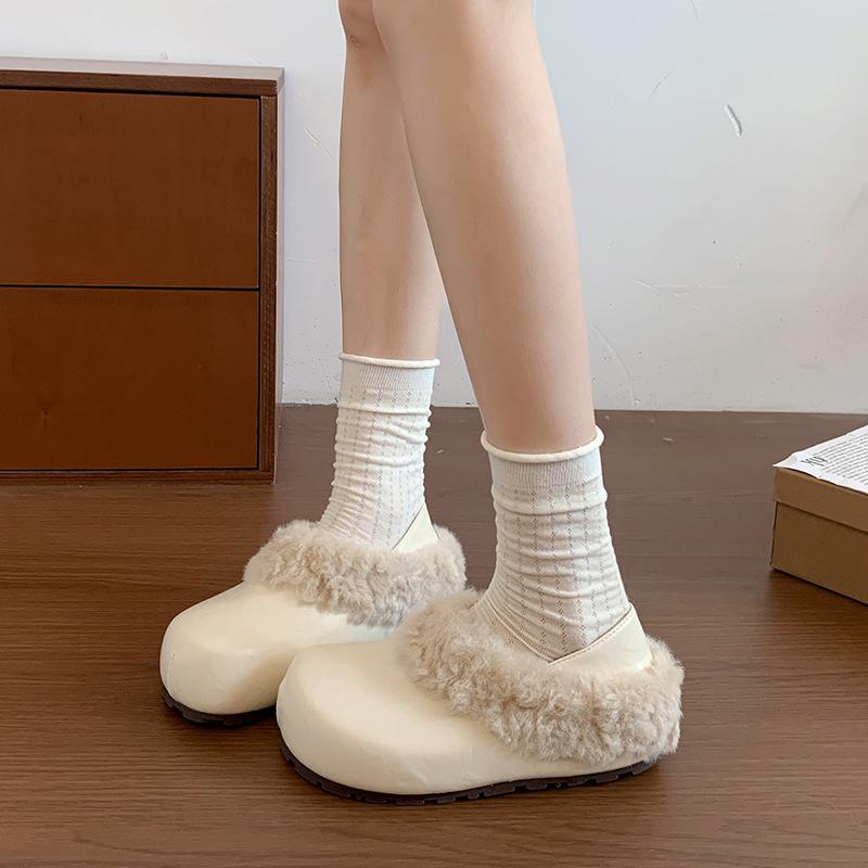 Fashion small fluffy shoes Birkenstock head half slippers wear autumn and winter new plush snow boots slippers