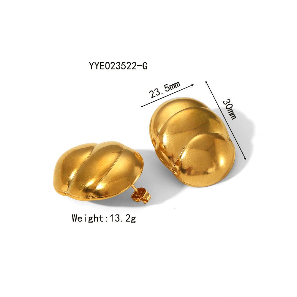 Gold Color Stainless Steel Oval Bread Earrings For Women Big Trend Pierce Ear Stud