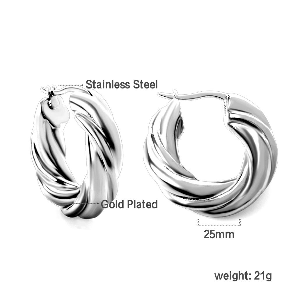 Fashion Irregular Twisted Earrings for Women, French Vintage Jewelry High-end Exaggerated Stainless Steel Gold-plated Gift