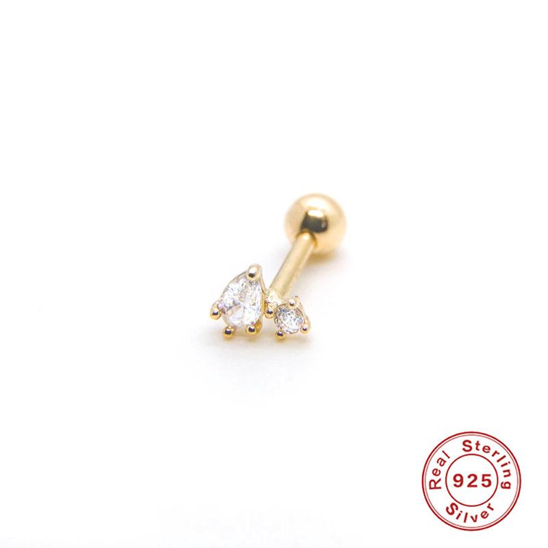 S925 Sterling Silver Piercing Ear Bone Stud Ear Nail Small Gold Ball Threaded Ear Stud Zircon Body Earrings Earrings