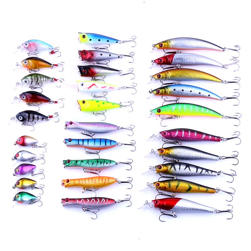 30ks/šarže HENGJIA Mixed Fishing LureSet Plastové Popper/Crankbait/Minnow Bionic Wobbler Rybářské potřeby