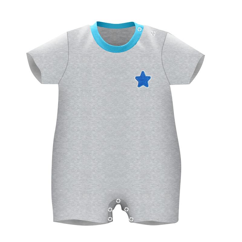 

Весенне-летний детский комбинезон для мальчиков и девочек, хлопковые цельные боди в полоску, одежда с короткими рукавами и кнопками для новорожденных 80 синий