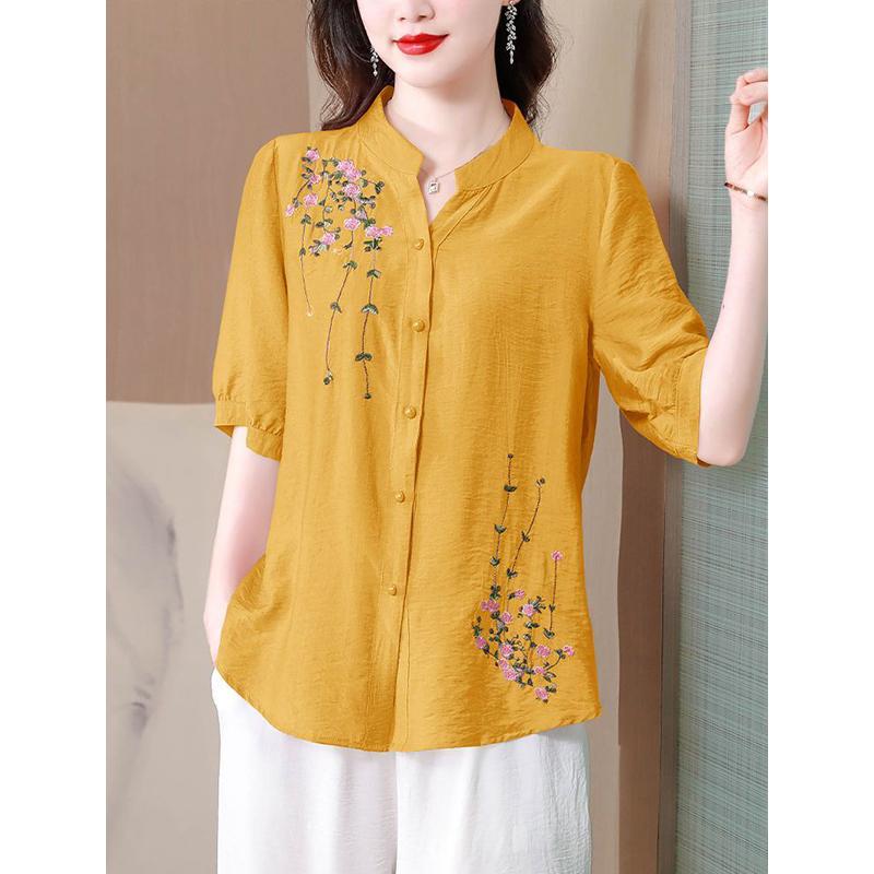 Lässige Bluse Femme Kurzarm Literarisches Vintage Baumwollleinenhemd Damen Übergroßes Oberteil