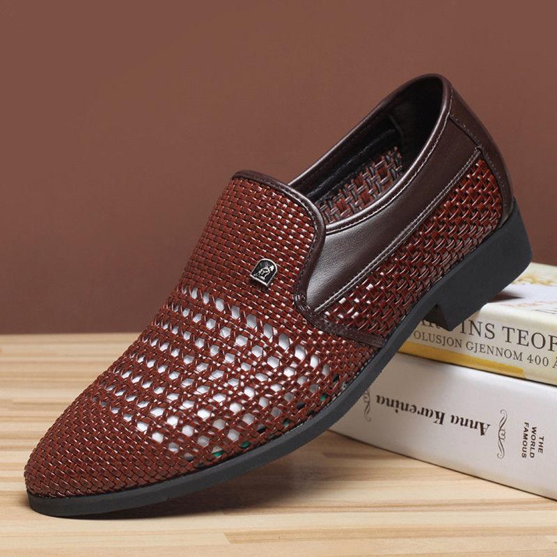 

Cool leather shoes men s summer new leather breathable hollow white business men s casual soft sole dad men s shoes 44