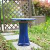 Handmade Ceramic Bird Bath (diameter 43 Cm, Height 45 Cm), Glossy Royal Blue with Swirl Relief, Weatherproof & Frost-Resistant, for Garden