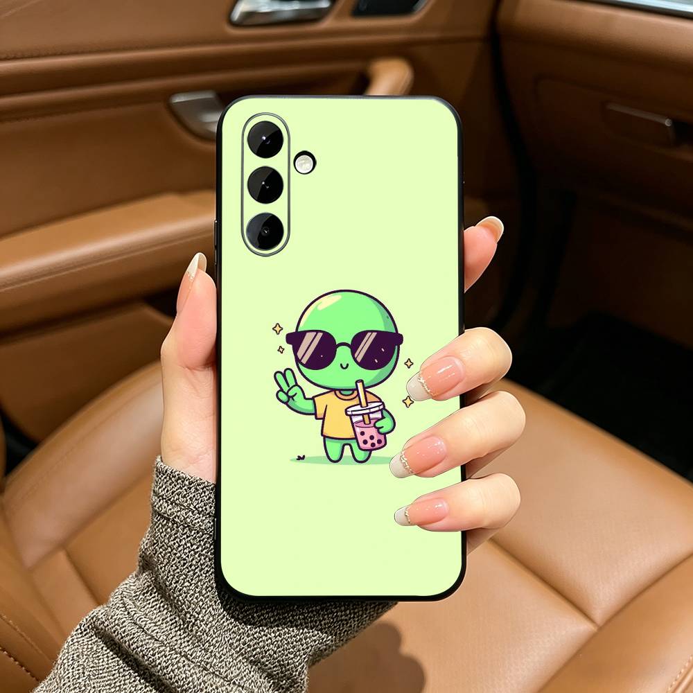 Cute Cartoon Alien Soft Silicone phone Case for Samsung Galaxy A73/A71/A72/A70/A53/A52/A51 - Black